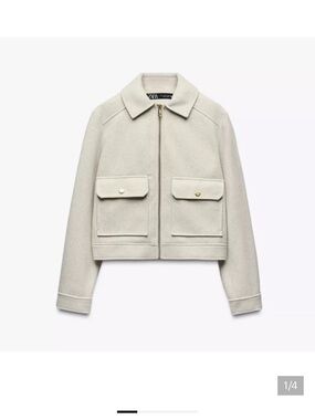 Zara Light Cream Cropped Utility Jacket with Flap Pockets
